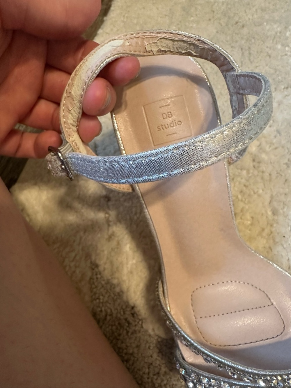 David’s Bridal Women's Silver Rhinestone Ankle-Strap Heels - Size 7 - Picture 7 of 7